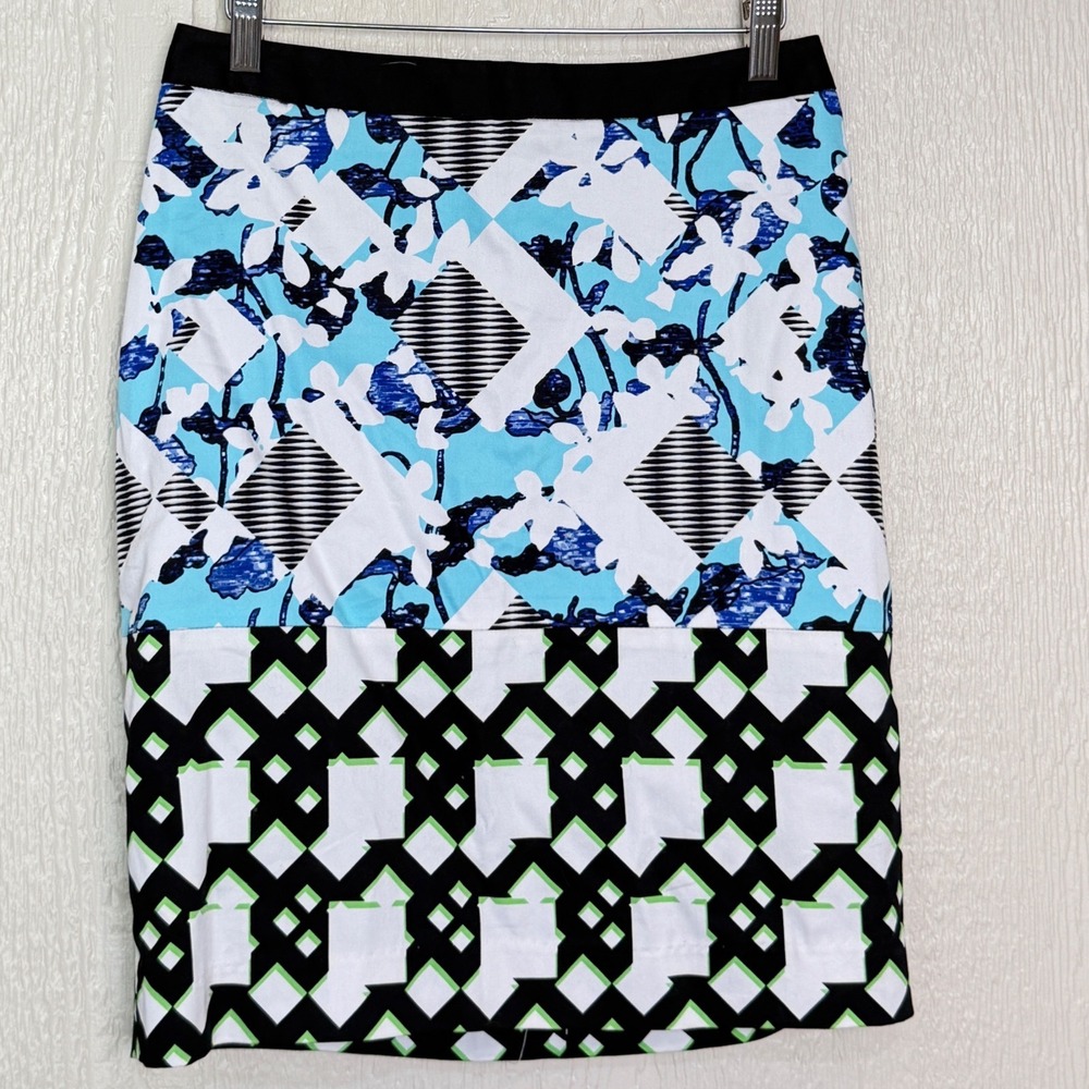 Peter Pilotto for Target Floral Geometric Pencil Skirt Blue Green Black Size 6